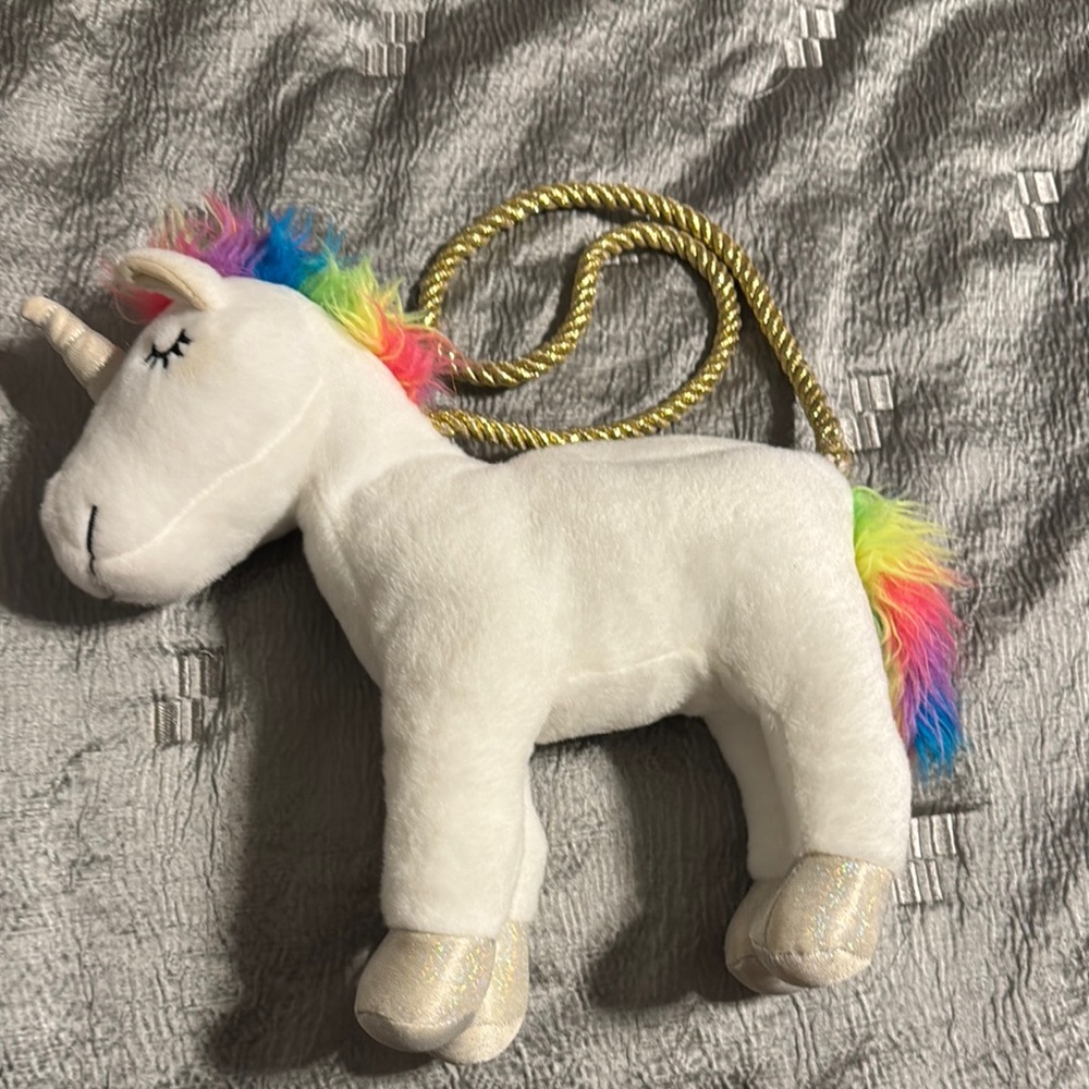 Plush Unicorn Stuffed Animal - White with Rainbow Mane
